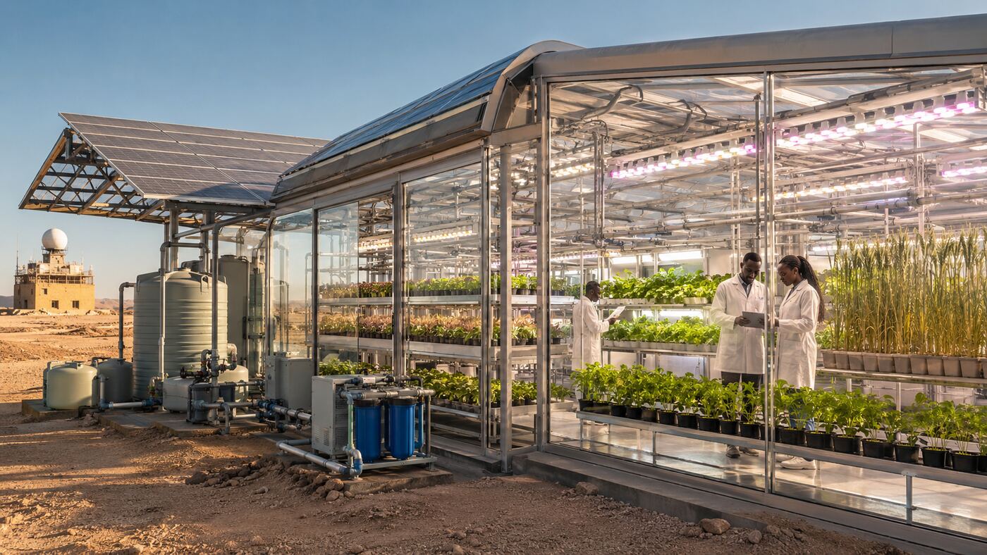 Chambre de culture Progenis en désert, avec panneaux solaires